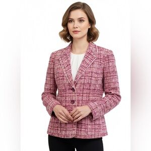 Ellen Tracy Pink Multicolor Tweed Blazer Jacket Lined with Pockets